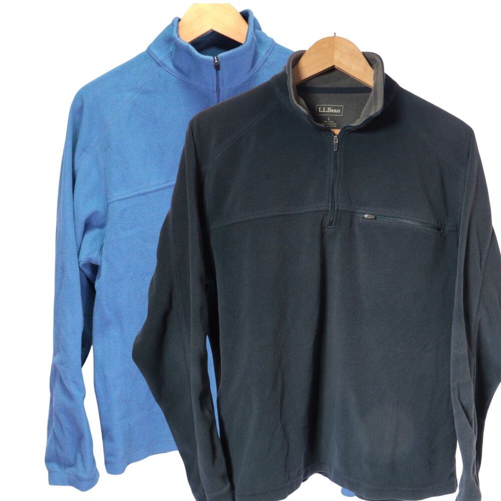 LL Bean Fleece Sweater Men L Blue Black 1/4 Zip Pullover Outdoors OHJY2 2 LOT